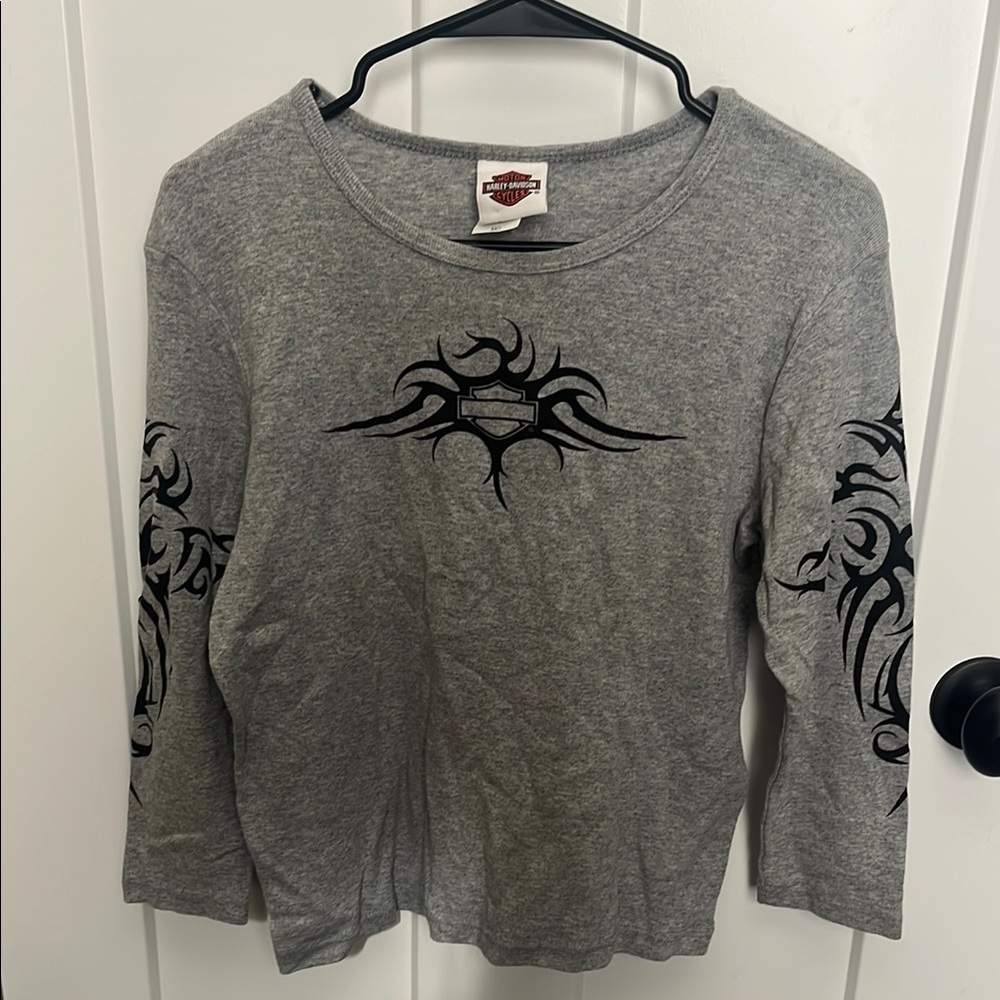 Harley-Davidson Gray Tribal Long Sleeve Women's Top